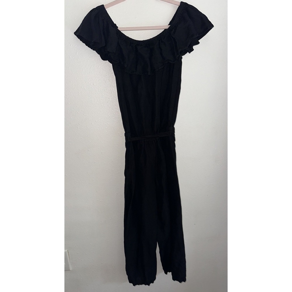 Tommy Bahama Linen Blend Off The Shoulder Jumpsuit Black Small